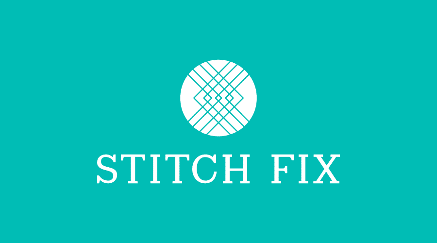 Stitch Fix logo featuring a white geometric pattern in a circle above the words STITCH FIX in white, all set against a teal background.