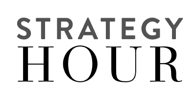 Text that reads STRATEGY HOUR in a clean, modern font. The word STRATEGY is in uppercase gray letters above HOUR, which is in uppercase black letters on a light background.