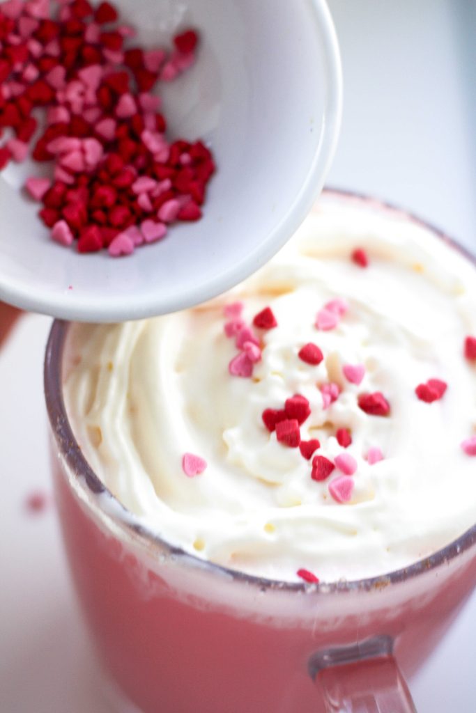 Red velvet hot chocolate recipe in process photo